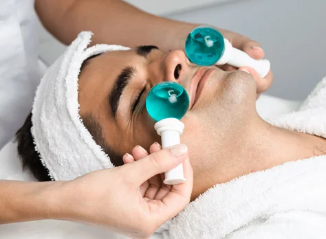 Cooling facial globes applied around the eyes.